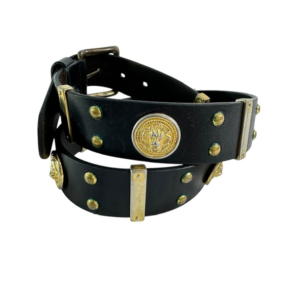 Vintage CODE AZURE Black Genuine Leather Belt with Studs and Lion 34 Unisex - Picture 2 of 16